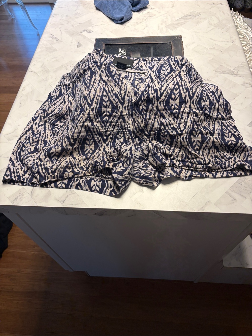 Cynthia Rowley Navy and White Printed Elastic-Waist Shorts